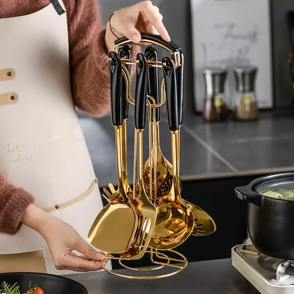 Franco Kitchen Utensil With Ceramic Grip and Rack 6pcs
