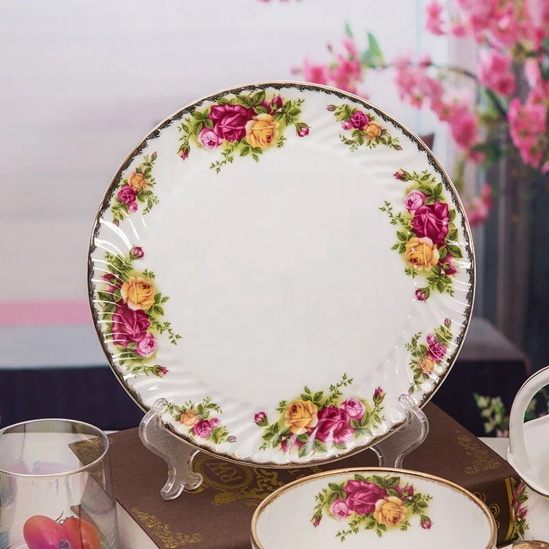 Emery 2pc Vintage rose pattern dinnerware set
