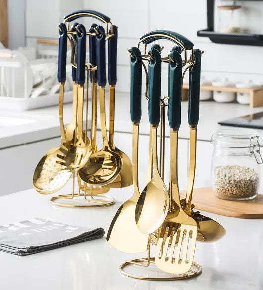 Franco Kitchen Utensil With Ceramic Grip and Rack 6pcs
