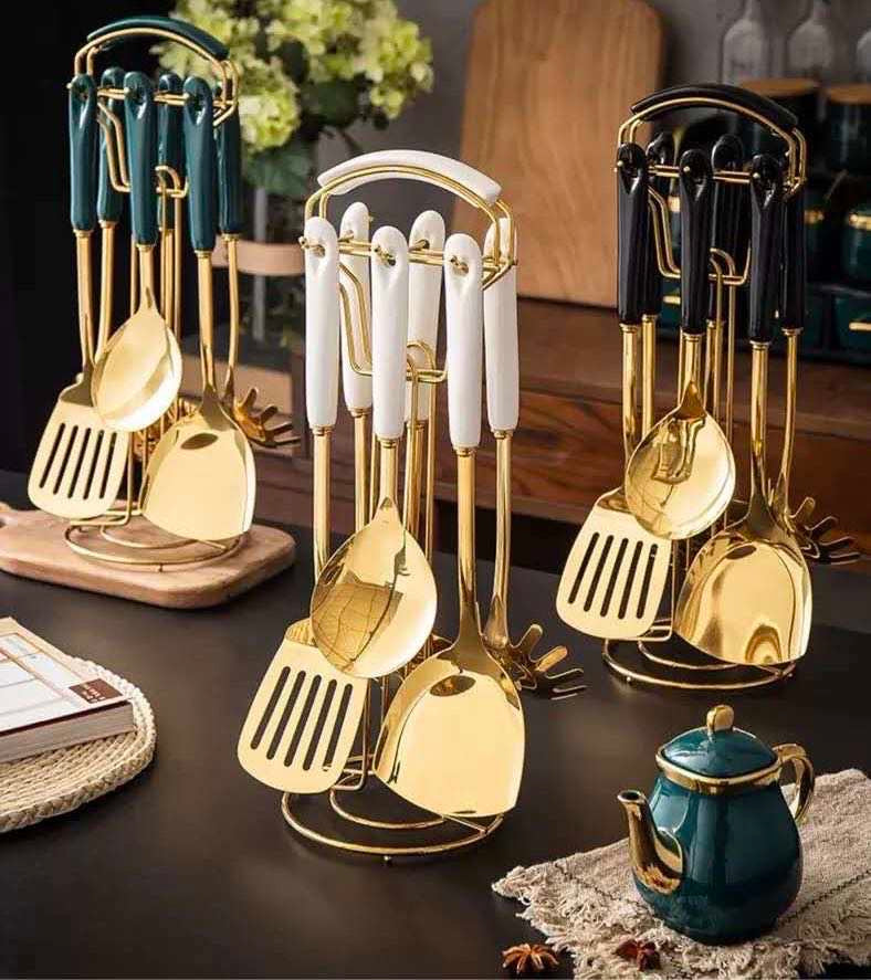Franco Kitchen Utensil With Ceramic Grip and Rack 6pcs