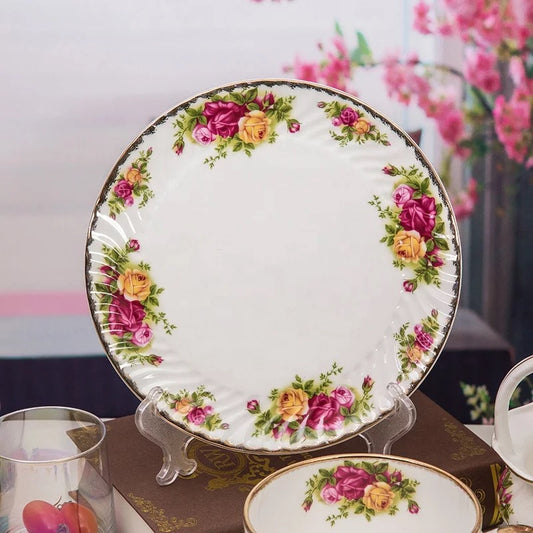 Emery 2pc Vintage rose pattern dinnerware set