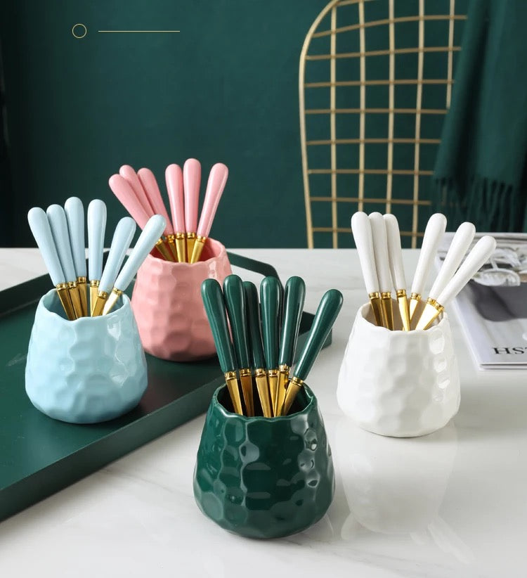Tamara Dessert fork set with holder